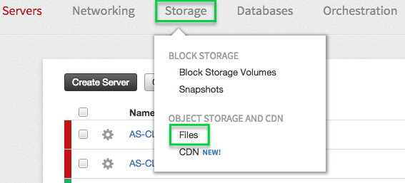 To see your Cloud Files information, click Storage and then click Files.